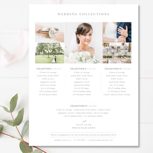 Photographer Price List, Pricing Guide, Wedding Collections Pricing Template, Photoshop Template INSTANT DOWNLOAD image 1