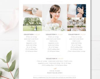 Photographer Price List, Pricing Guide, Wedding Collections Pricing Template, Photoshop Template - INSTANT DOWNLOAD!