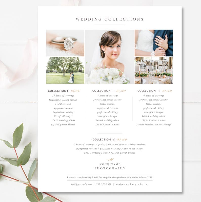 Photographer Price List, Pricing Guide, Wedding Collections Pricing Template, Photoshop Template INSTANT DOWNLOAD image 1