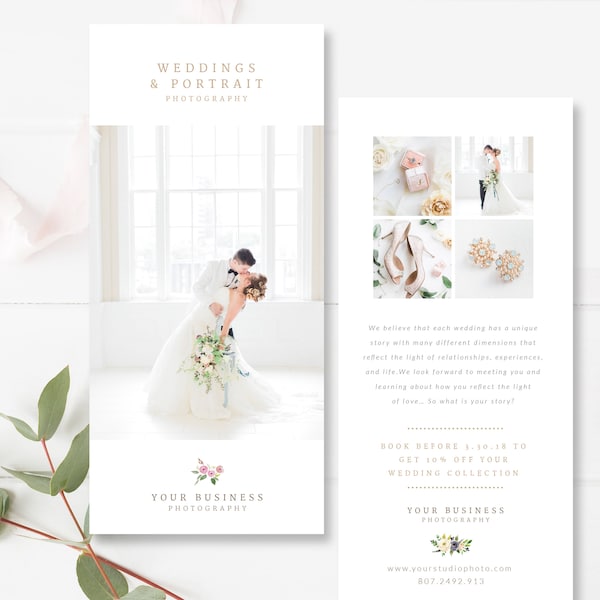 Wedding Photography Marketing Card, 4x8 PSD Card, Promo Card Postcard Template, Photoshop Files, INSTANT DOWNLOAD!