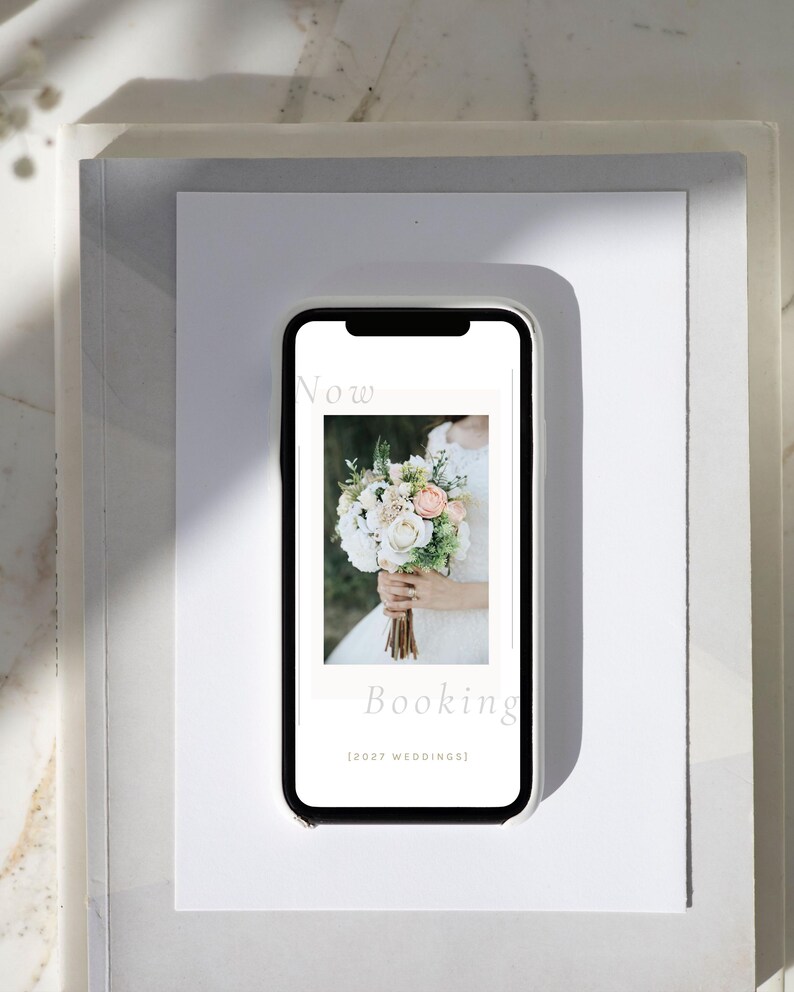 Elegant wedding photography Instagram template with space for testimonials, pricing details, or package highlights.