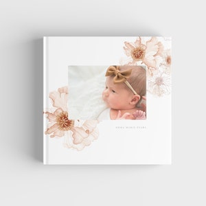 Watercolor Poppies Girls Photo Book Cover PSD, Baby Girl Photo Album Cover, Photographer Templates, Photoshop Template, INSTANT DOWNLOAD!