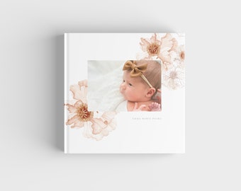 Watercolor Poppies Girls Photo Book Cover PSD, Baby Girl Photo Album Cover, Photographer Template, Photoshop Cover Design, Instant Download