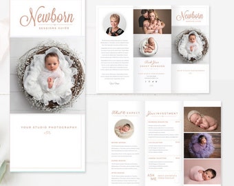 Newborn Trifold Brochure Flyer, InDesign Template, Photography Guide, Sell Sheet, Studio Welcome Flyer - INSTANT DOWNLOAD