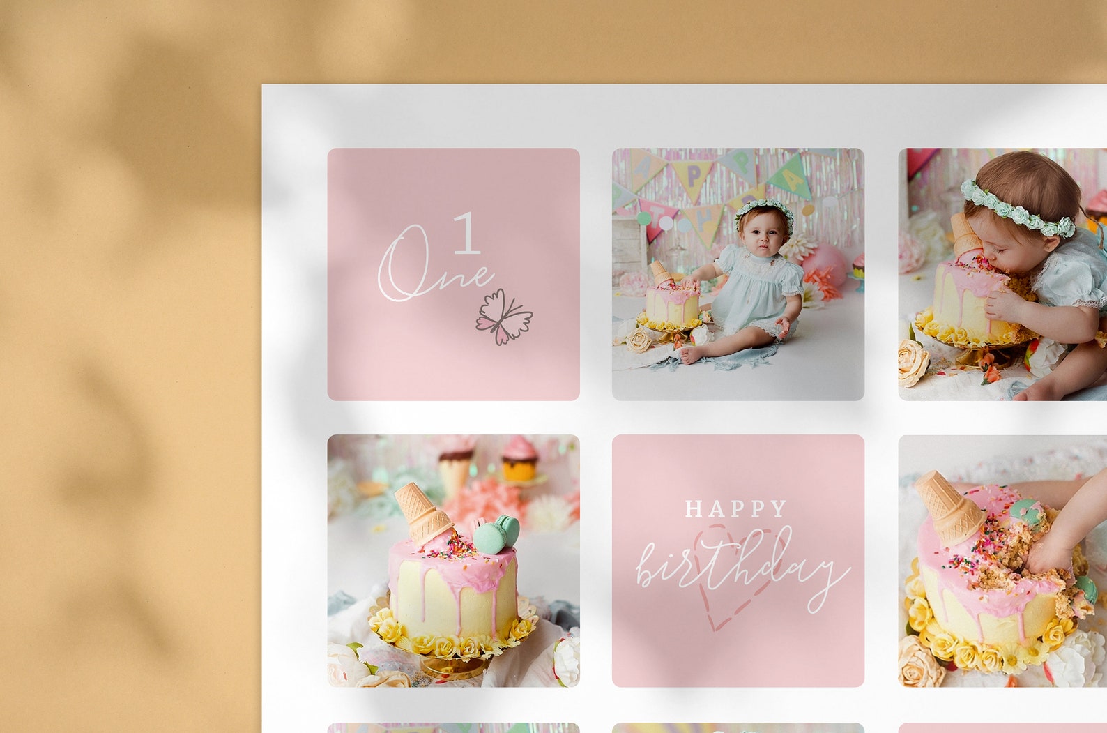 Cake Smash Photo Collage Template First Year Birthday Etsy