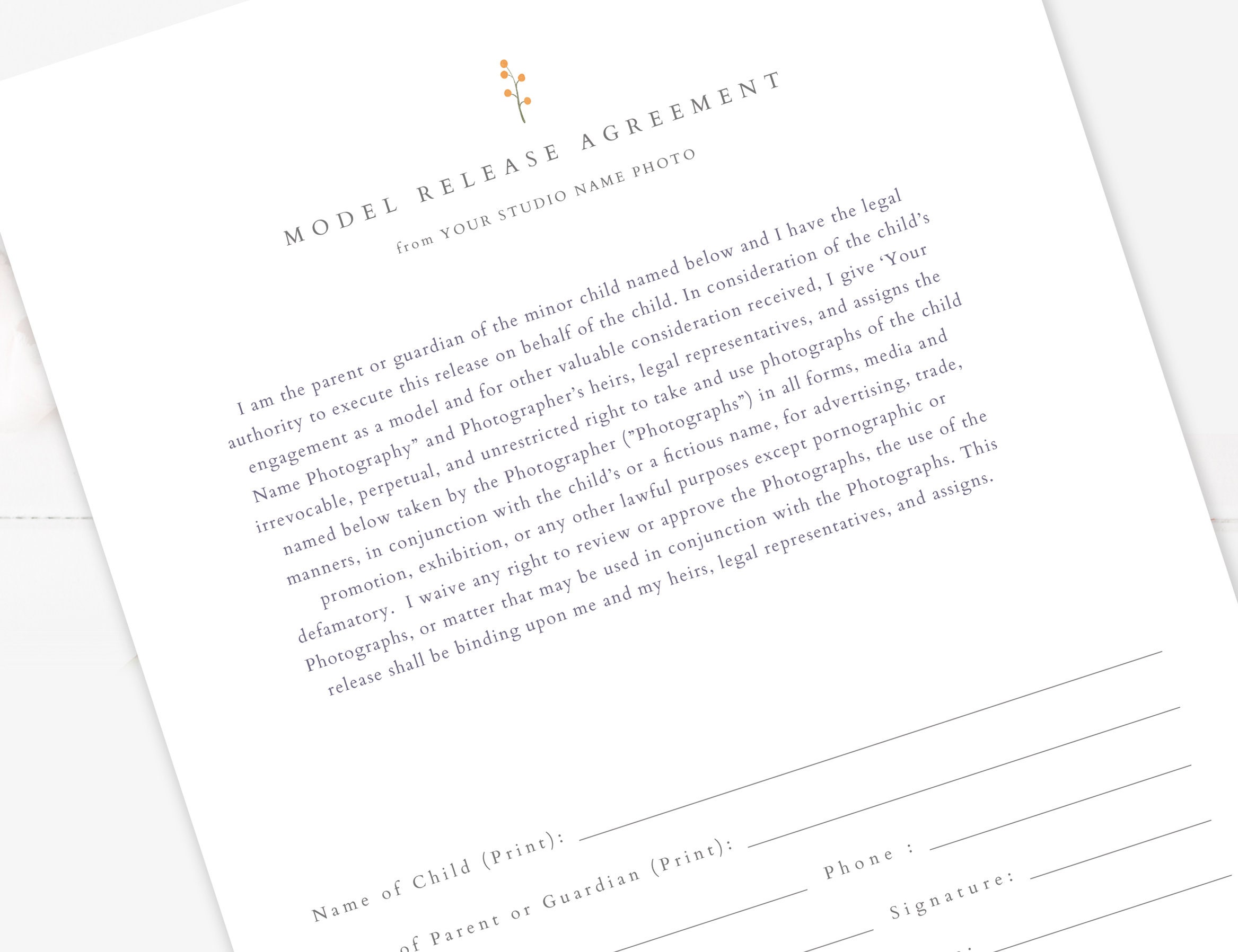 Model Release Agreement Form Newborn Photography Model Etsy Ireland