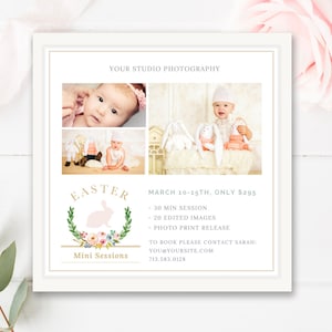 Easter Mini Session Marketing Board, 5x5 Easter Mini Session Template, Easter Marketing Board, Photoshop, Edit in Canva -  INSTANT DOWNLOAD