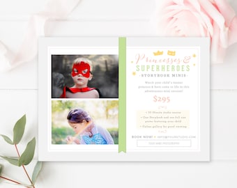 Princesses & Superhero Mini Session Template, Marketing Board Flyer, Princess Minis, Photoshop Marketing Templates - INSTANT DOWNLOAD