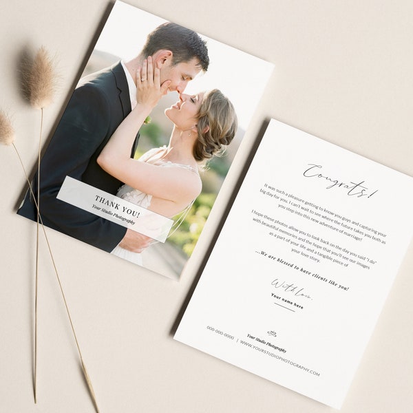 Client Thank You Card Template, 5 x 7 Thank You Card, Wedding Photography Thank You, Photoshop Template, INSTANT DOWNLOAD!