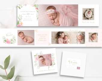 Floral Accordion Mini Template, 3x3 Mini Accordion Template, Baby Girl Mini Photo Album, Photoshop Template, INSTANT DOWNLOAD!