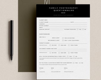 Family Client Questionnaire, Pre-Session Questionnaire for Family Photographers, Photography Forms, Photoshop Template - INSTANT DOWNLOAD!