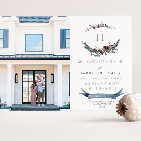 Moving Announcement, Holiday Photo Christmas Card, Home for the Holidays, New Home, Photoshop Template, INSTANT DOWNLOAD!