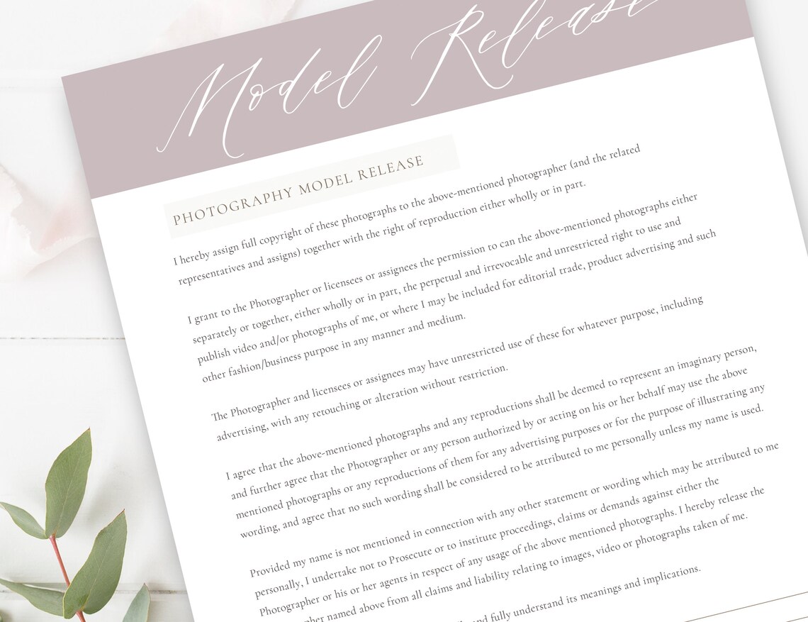 Photography Model Print Release Template Photography Form - Etsy