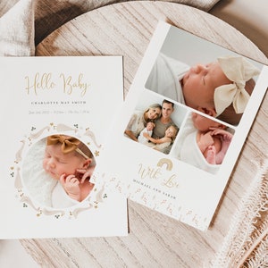 Birth Announcement Template for Photoshop, Birth Photo Card, Girls Baby Announcement Template, Newborn Announcement - INSTANT DOWNLOAD!