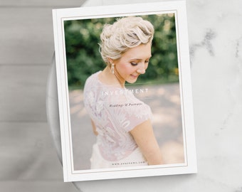 Wedding Photographer Magazine Template for Canva + Photoshop, Editable Wedding Price List & Investment Guide, 10-Page Template