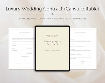 Hochzeitsfotografie Vertragsvorlage Canva Editierbar | Fotografie Geschäft Vertrag | Luxus Fotografen Kundenvereinbarung