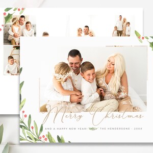 Greenery Christmas Photo Card Template, Merry Christmas Card, Canva Holiday Cards, Photoshop Template, Edit in Canva INSTANT DOWNLOAD image 5