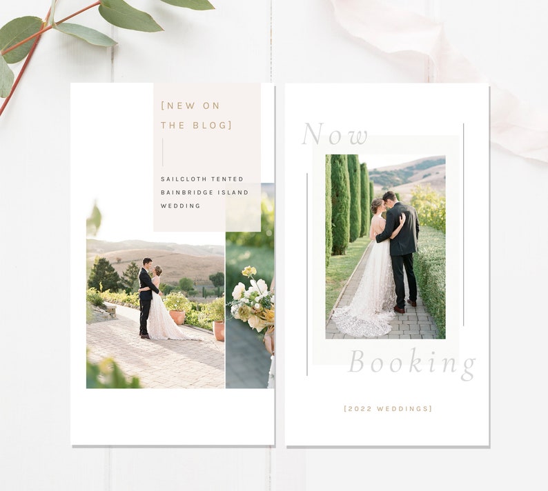 Elegant wedding photography Instagram template with space for testimonials, pricing details, or package highlights.