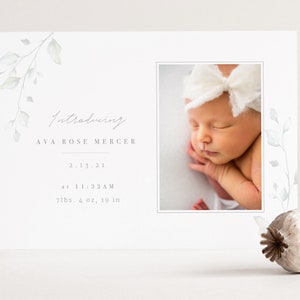Soft Florals Baby Announcement Card Template, Editable Birth Announcement, Photoshop Template, Canva Template, INSTANT DOWNLOAD!