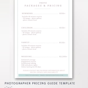 Photographer Pricing Guide Template Photographer Price List Photography