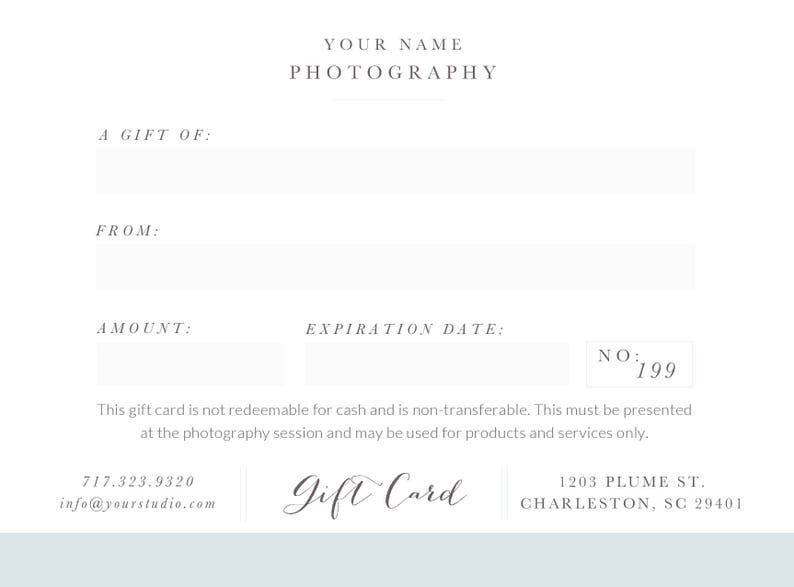 INSTANT DOWNLOAD Photography Gift Card Template, Photoshop Gift Certificate Template for Photographer, Gift Card Design image 3