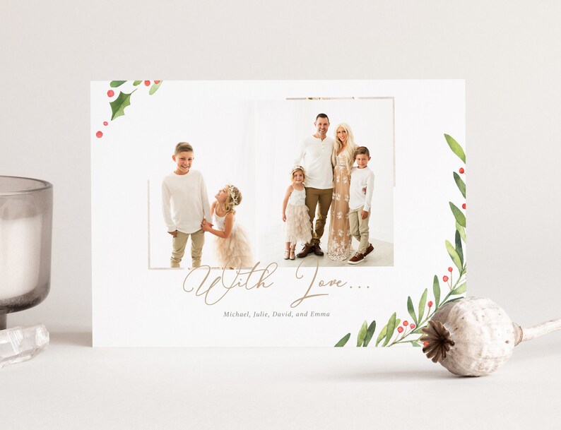 Greenery Christmas Photo Card Template, Merry Christmas Card, Canva Holiday Cards, Photoshop Template, Edit in Canva INSTANT DOWNLOAD image 3