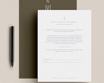Print Release Template for Photographers, Photo Print Release 8.5x11", Business Forms, Photoshop Templates, INSTANT DOWNLOAD!