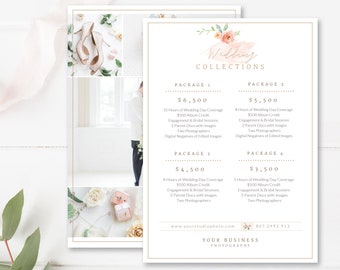 Photography Price List Template, Wedding Price Sheet, Photographer Pricing Guide, 7x5 PSD Template, INSTANT DOWNLOAD!