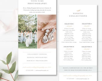 Rack Card Template for Photographers, Wedding Photography Price List PSD, Pricing Guide Templates, Photoshop Template, INSTANT DOWNLOAD!