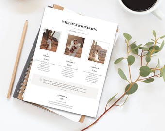Wedding Photography Pricing Guide Template 8.5x11 – Modern Editable Canva & Photoshop Single Page Price List
