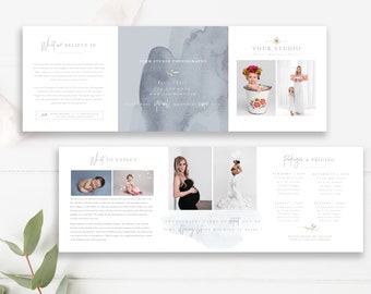 Photography Trifold Brochure Flyer, Newborn 5x5 Accordion Brochure, Lifestyle Photography Brochure, Photoshop Template, INSTANT DOWNLOAD!