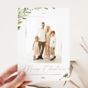 Greenery Christmas Photo Card Template, Merry Christmas Card, Canva Holiday Cards, Photoshop Template, Edit in Canva INSTANT DOWNLOAD image 8