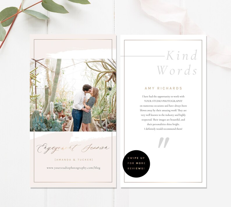 Elegant wedding photography Instagram template with space for testimonials, pricing details, or package highlights.
