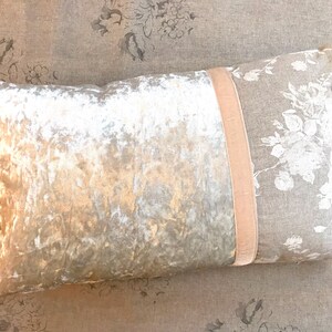 Luxury Ivory Crushed Velvet and Linen Ribbon-trimmed Cushion