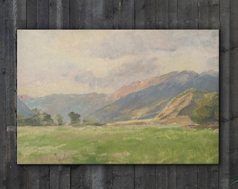 Vintage Mountain Painting (CANVAS) | European Mailed Print | Farmhouse Decor | Eclectic Wall Art