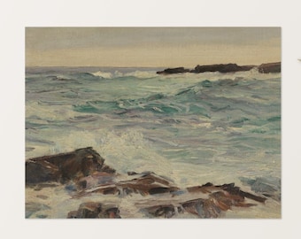 Miniature Ocean Painting (PRINT), FREE SHIPPING, Kitchen wall art, Office wall art, Coastal wall art, Vintage wall art