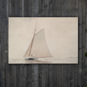 Sailboat Watercolor Painting (CANVAS) | Antique Lake House Print | MAILED PRINT