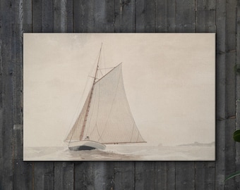 Sailboat Watercolor Painting (CANVAS) | Antique Lake House Print | MAILED PRINT