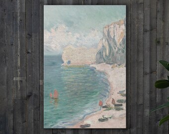 Ocean cliff painting (CANVAS), FREE SHIPPING, Bedroom wall art, Office wall art, Coastal wall art, Vintage wall art