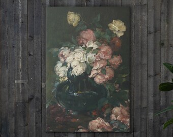 Floral painting (CANVAS) | Vintage Wall Art | Pink and White Flowers