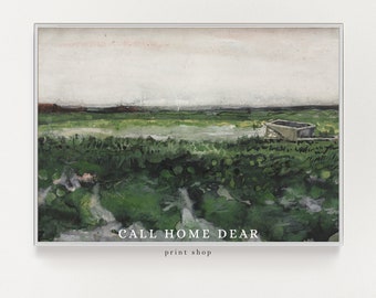Vintage landscape painting (PRINT), Vintage wall art, Antique painting print