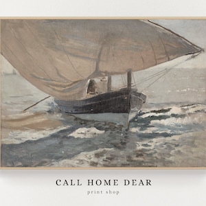 Vintage zeilboot schilderen (DIGITAAL) | Vintage schilderij | Kunst aan de kust | Digitaal PRINTBAAR | s03-10