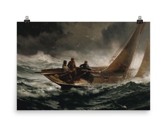 Vintage boat painting (PRINT), Ocean Painting, Coastal wall art, Oil painting print