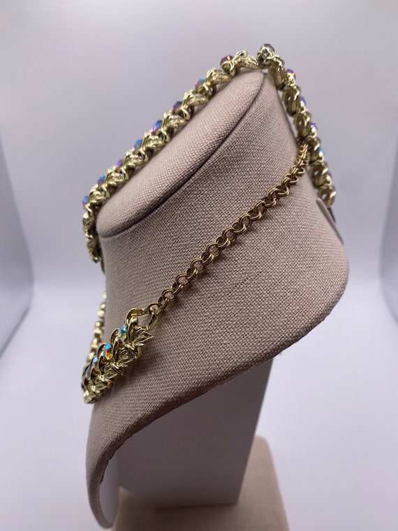 Vintage aurora borealis goldtone necklace and bra… - image 4