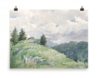 Emerald landscape painting (PRINT) // European Prints // Mailed Art Prints // Vintage Painting // Office Wall Art