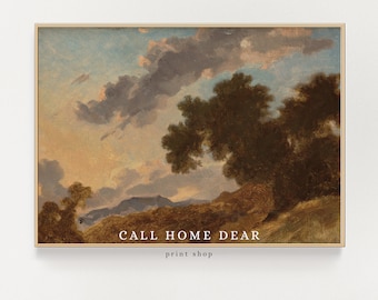 Cloud landscape painting (PRINT), Vintage Wall Art, Farmhouse art, Gallery Wall Art