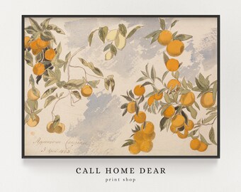 Vintage Fruit (DIGITAL) | Farmhouse Painting | Orange Lemon Wall Art