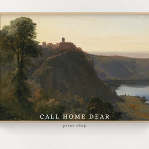 European castle painting (PRINT), FREE SHIPPING, Bedroom wall art, Office wall art, Coastal wall art, Vintage wall art