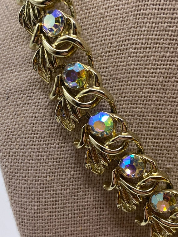 Vintage aurora borealis goldtone necklace and bra… - image 3