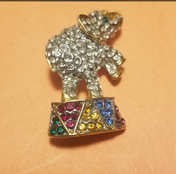 Vintage elephant rhinestone brooch / Circus silve… - image 1